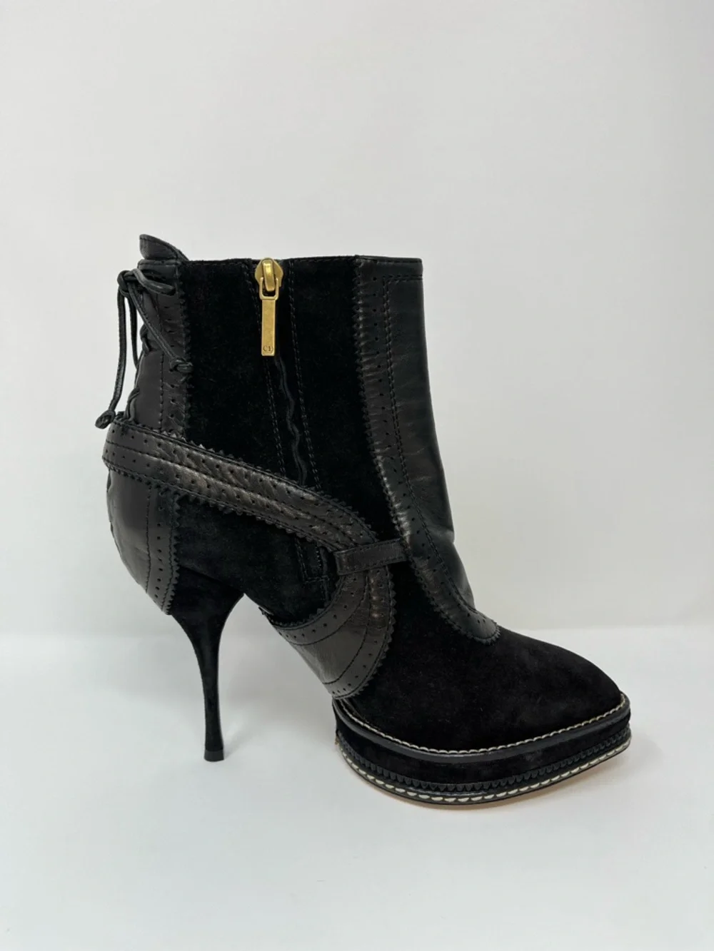 Christian Dior Galliano Vintage 90s Y2K Black Suede Leather Ankle Boots 37.5 7